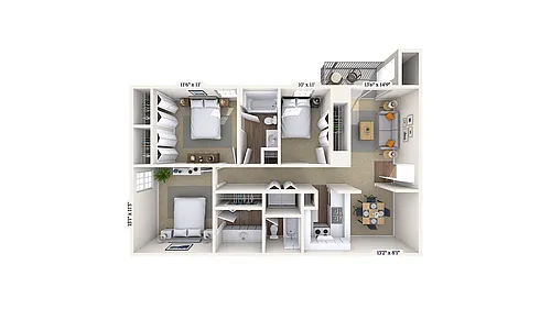 Floor plan 3 Bed, 2 Bath A (80% Income Restricted)