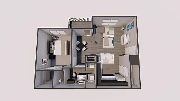 Floor plan 1 Bed 1 Bath Balcony