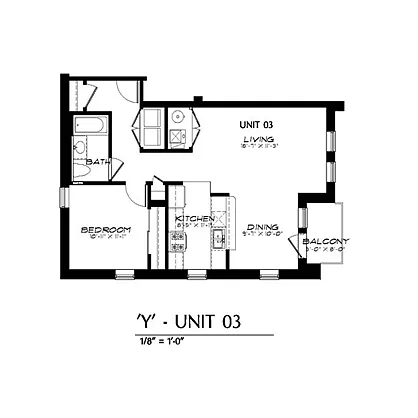 Floor plan 2A 1 Bedroom