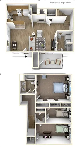 Floor plan Three Bedroom Townhome D