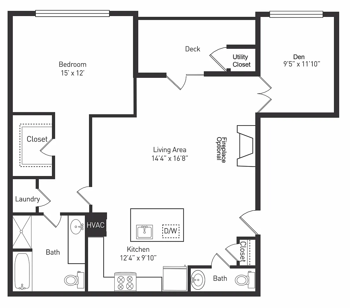 Floor plan 1 Bedroom 1.5 Bath Den