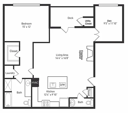 Floor plan 1 Bedroom 1.5 Bath Den
