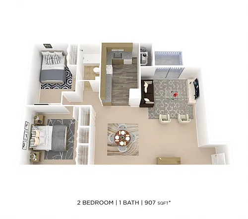 Floor plan Two Bedroom - 907 sqft