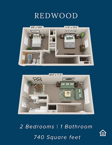 Floor plan 2 Bedroom 1 Bathroom