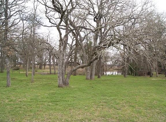 Private backyard w/ mature oak trees & wet-weather creek and pon
