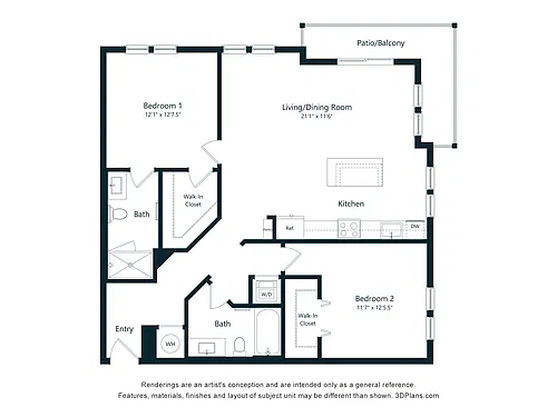 Floor plan The Bay | 2 Bed | 2 Bath