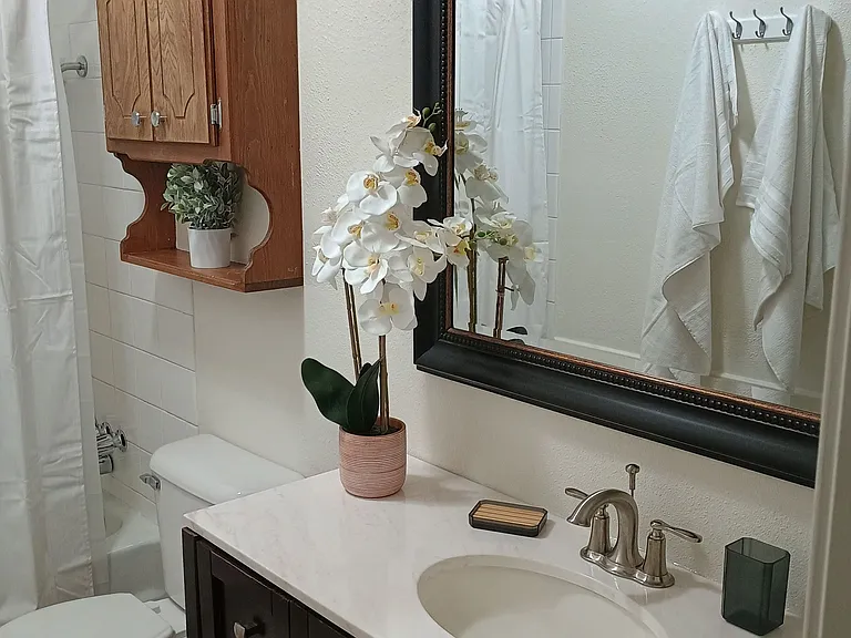 Main Bathroom with tub/shower combo.