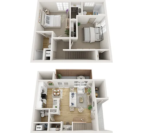 Floor plan Two Bedrooms x 2.5 Bathrooms