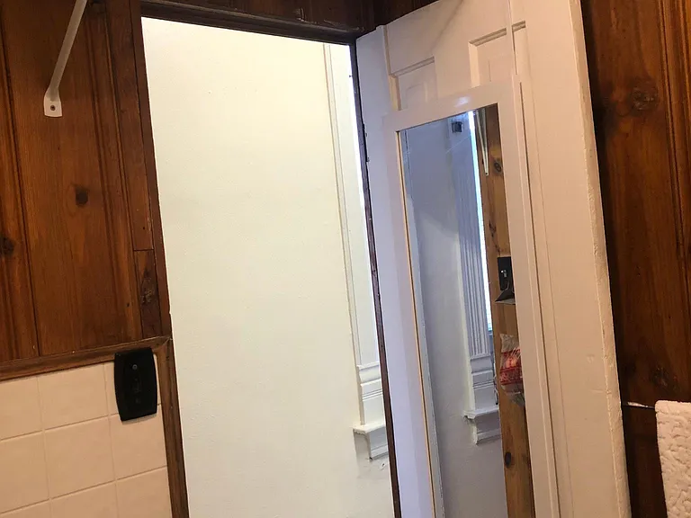 Looking out to hallway from bathroom