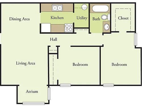 Floor plan Two Bedroom One Bath