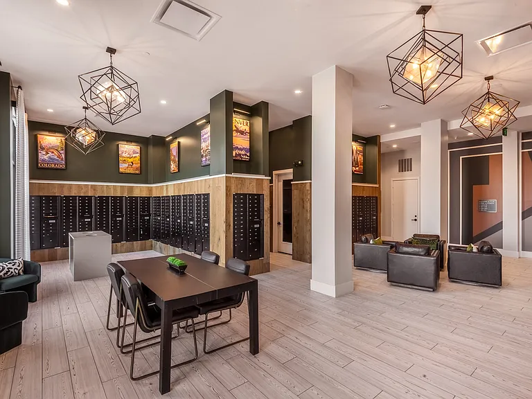 Mail Room Lounge with Secure Lockers and Resident Gathering Area