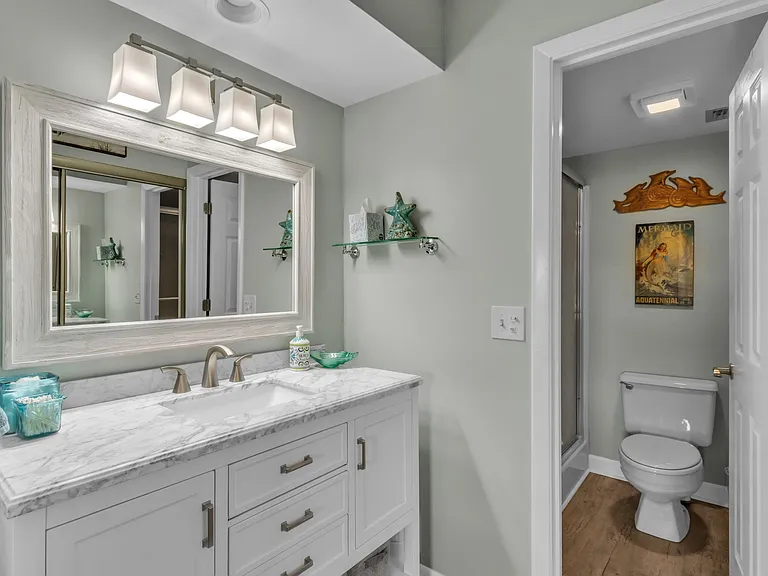 Entering Primary Bathroom w/ walk-in shower & HUGE walk-in closet