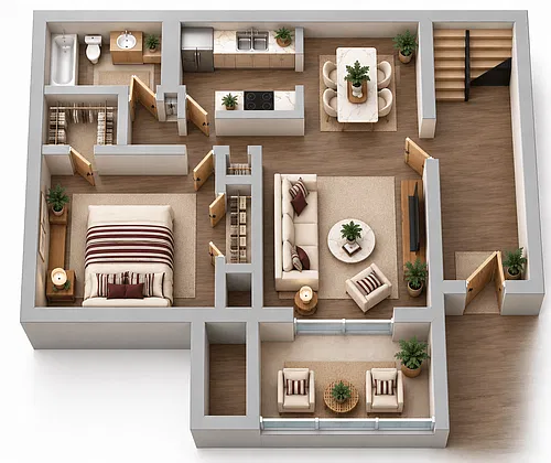 Floor plan 1 Bedroom, 1 Bathroom Plus Den