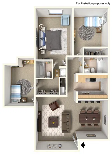 Floor plan Three Bedroom Two Bath