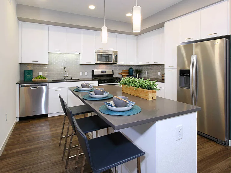 Kitchen with Stainless Steel Appliances and Quartz Counters
