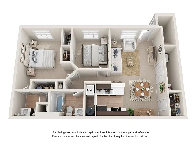 Floor plan 2 Bedroom 2 Bath Enclosed