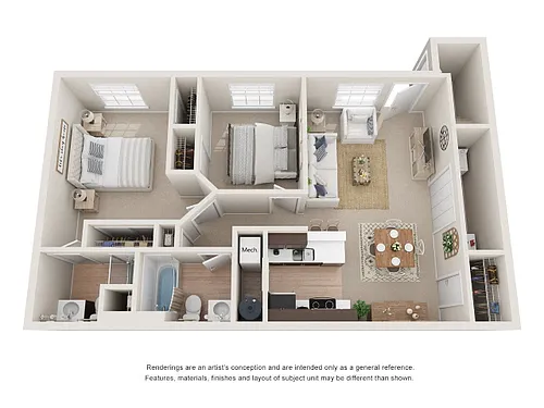 Floor plan 2 Bedroom 2 Bath Enclosed