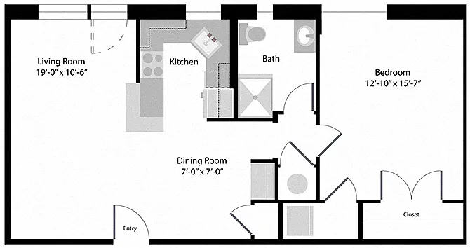 Floor plan 1 Bed, 1 Bath 760 SF, 11