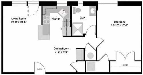 Floor plan 1 Bed, 1 Bath 760 SF, 11
