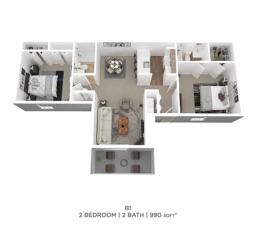 Floor plan Two Bed Two Bath 990 Sqft