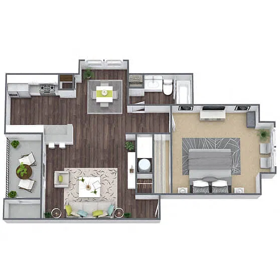 Floor plan A1: 1 Bed 1 Bath