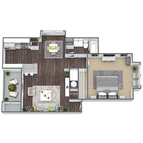 Floor plan A1: 1 Bed 1 Bath