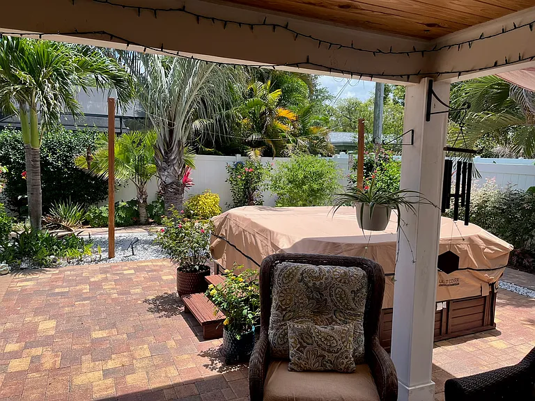 Patio view onto hot tub