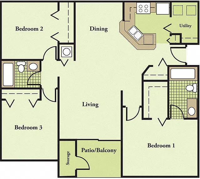 Floor plan Three Bedroom Two bath 50%