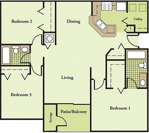 Floor plan Three Bedroom Two bath 50%