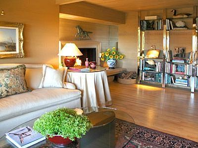 Living room with fireplace nook