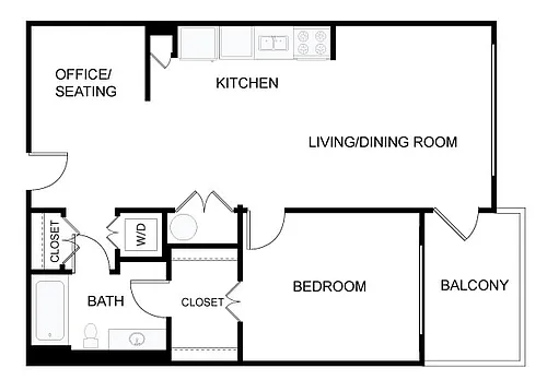Floor plan 1 Bed/1 Bath-1b1