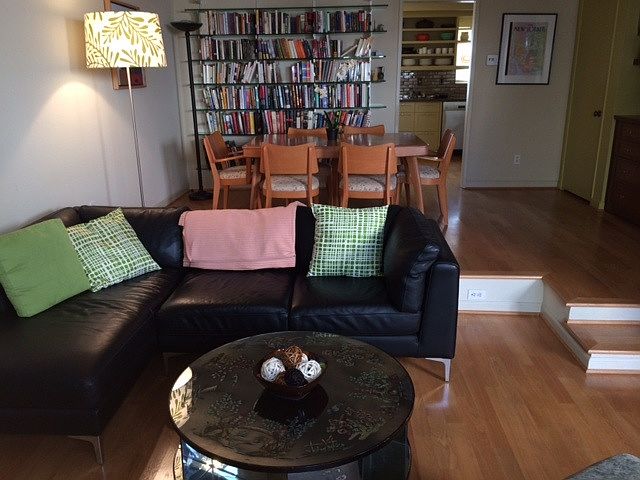 Living room and raised dining area