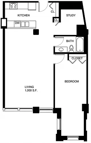 Floor plan 1 Bed/1 Bath Den-P AD5