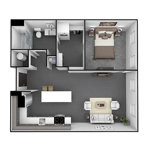 Floor plan 1 Bedroom, 1 Bathroom 724 SF