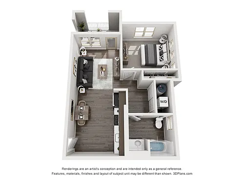 Floor plan 1 Bedroom 1 Bath - A