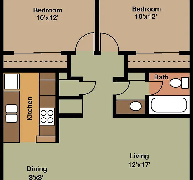 2bed/1bath Plan C 800 SQ FT