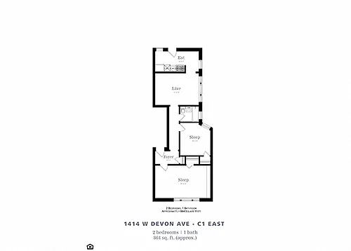 Floor plan 2 Bedroom| 1 Bath (C1)
