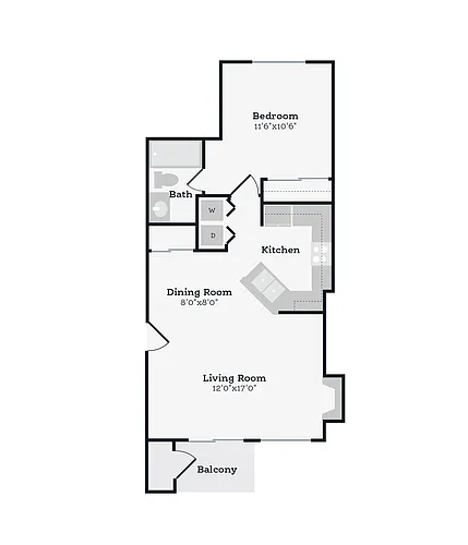 Floor plan 1 Bed, 1 Bath