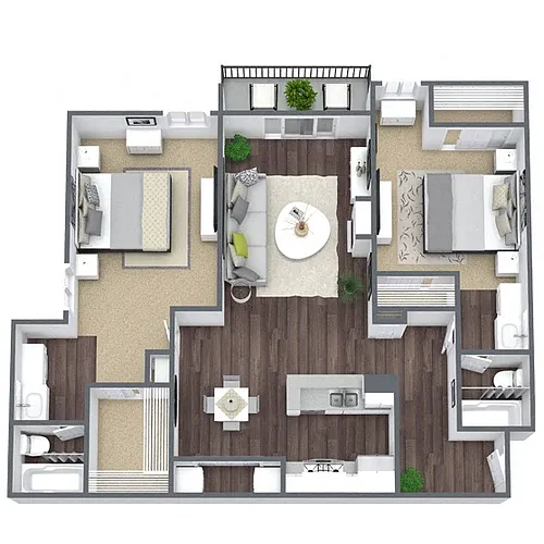 Floor plan B3: 2 Bed 2 Bath