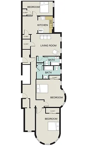 Floor plan 3 bedroom, 2 bath