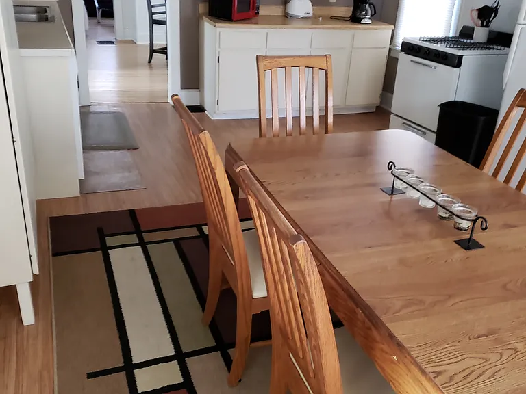 Kitchen from laundry area entrance, Gas Stove/Oven and refrigerator side