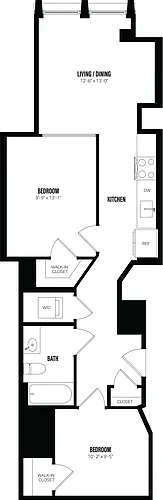 Floor plan Junior 1 Bed/1 Bath Den-D2