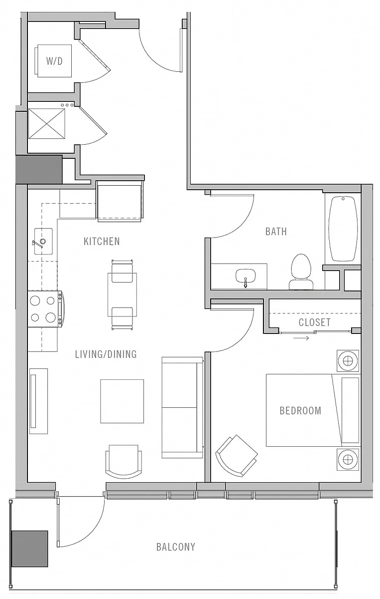 Floor plan 1 Bed-1 Bath-J