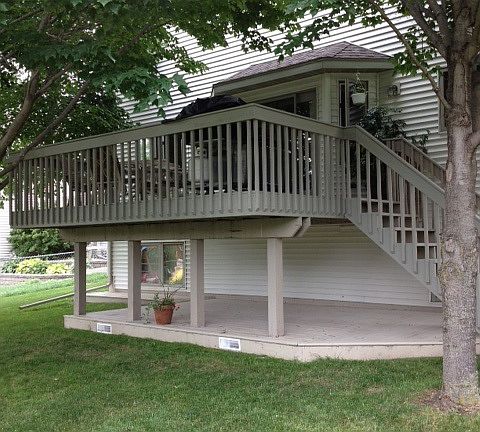 Back yard view of decks