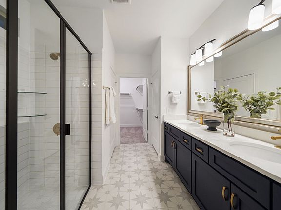 Owner s Bath with Walk-In Shower and Dual Vanities