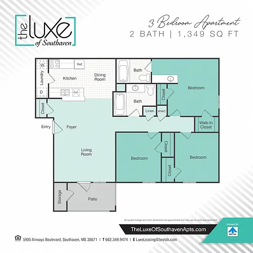 Floor plan 3 bedroom- 1349 Income Resticted