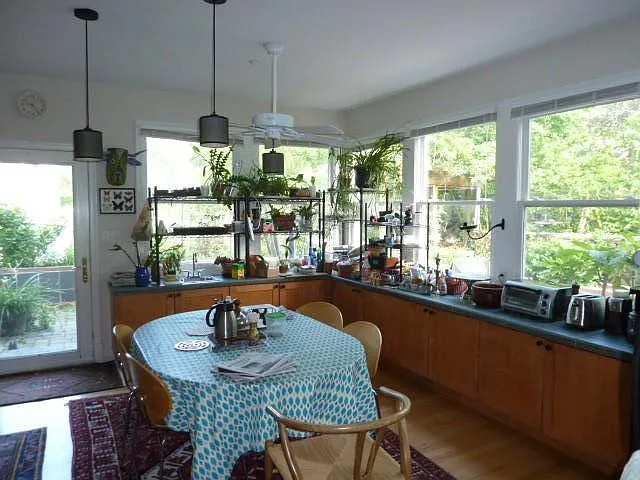 Shared dining area looking out on patio