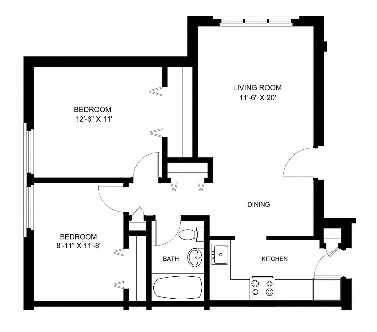Floor plan Two Bed One Bath