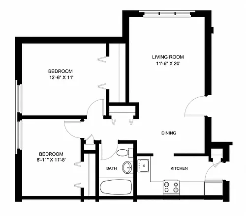 Floor plan Two Bed One Bath
