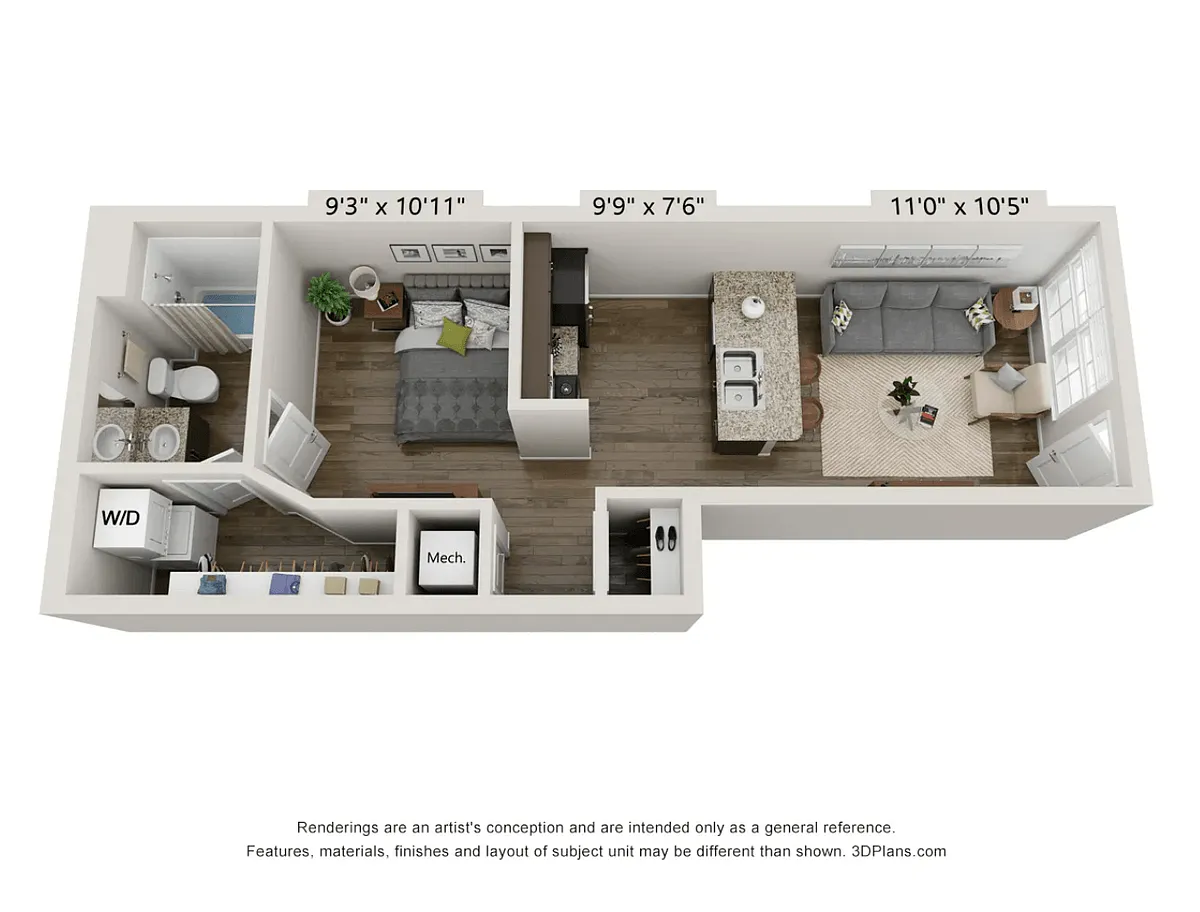 Floor plan Studio, 1 Bathroom